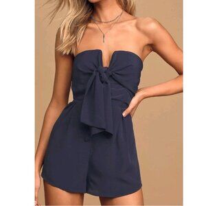 NWT LULUS Inez Navy Blue Tie Front Romper Women's Size XS